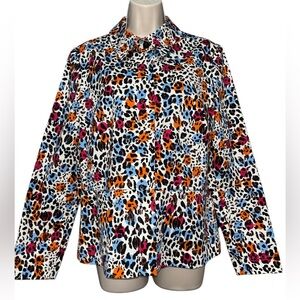 Sara Campbell Multi Animal Print Button Blazer Jacket Sz Large Cotton Stretch